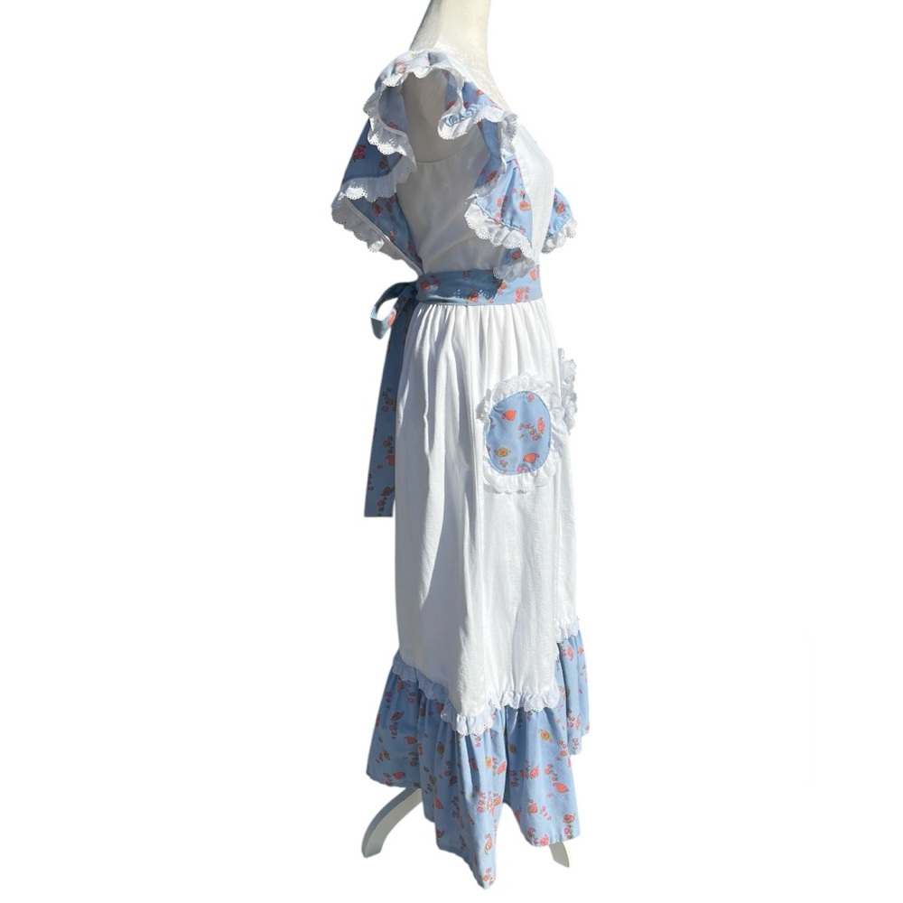 Handmade OOAK Boho Prairie Maxi Apron Dress Cottagecore Mushrooms Snails Retro - Picture 3 of 14